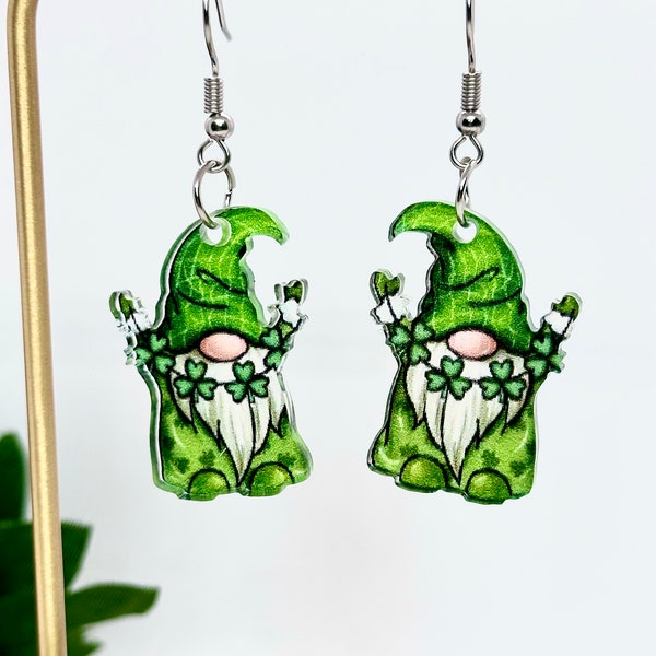 Shamrock Gnome Dangle Earrings Festive Accessories for St. Patrick’s Day Jewelry St. Patty’s Day Earrings Gnome Jewelry Gnome Gift for Her