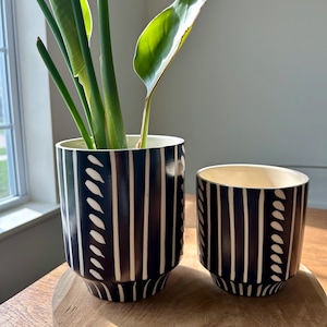 Abstract Black and off white Ceramic Planter Set/Indoor/Outdoor Pottery/mother day gift