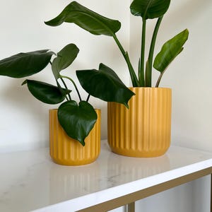 Yellow ceramic lines pot set/plant lover/ceramic/catcus /home decor/gift