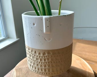 Two-Tone Ceramic Planter: Indoor/Outdoor Pottery Decoration