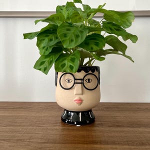 Hand painted ceramic face planter