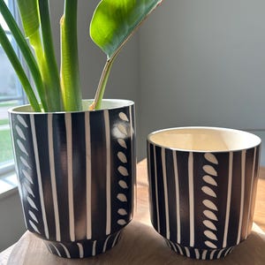 Abstract Black and White Ceramic Planter Set/Indoor/Outdoor Pottery/mother day gift