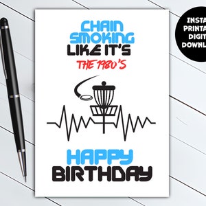 Tarjeta de cumpleaños imprimible de disc golf (12,7 x 18,8 cm)
