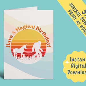 Geburtstagskarte Big Foot & Einhorn | Sofortiger digitaler Download | Lustige 5X7 Grußkarte