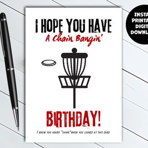 Tarjeta de cumpleaños Bangin' de Disc Golf Chain - Imprima en casa