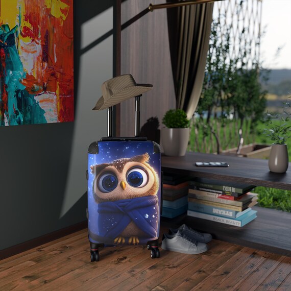 owl luggage, owl lover gift, owl suitcase, Cabin Suitcase, carry on bag, rolling luggage, Childrens, luggage suitcase, Night owl, cute owls