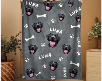 Custom Dog Face Blanket • Customizable Pet Photo Throw • Pet Memory Blanket Keepsake • Dog Picture Blanket & Personalized Pet Loss Blanket
