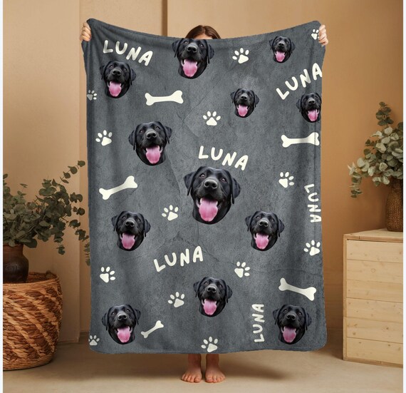 Custom Dog Face Blanket • Customizable Pet Photo Throw • Pet Memory Blanket Keepsake • Dog Picture Blanket & Personalized Pet Loss Blanket