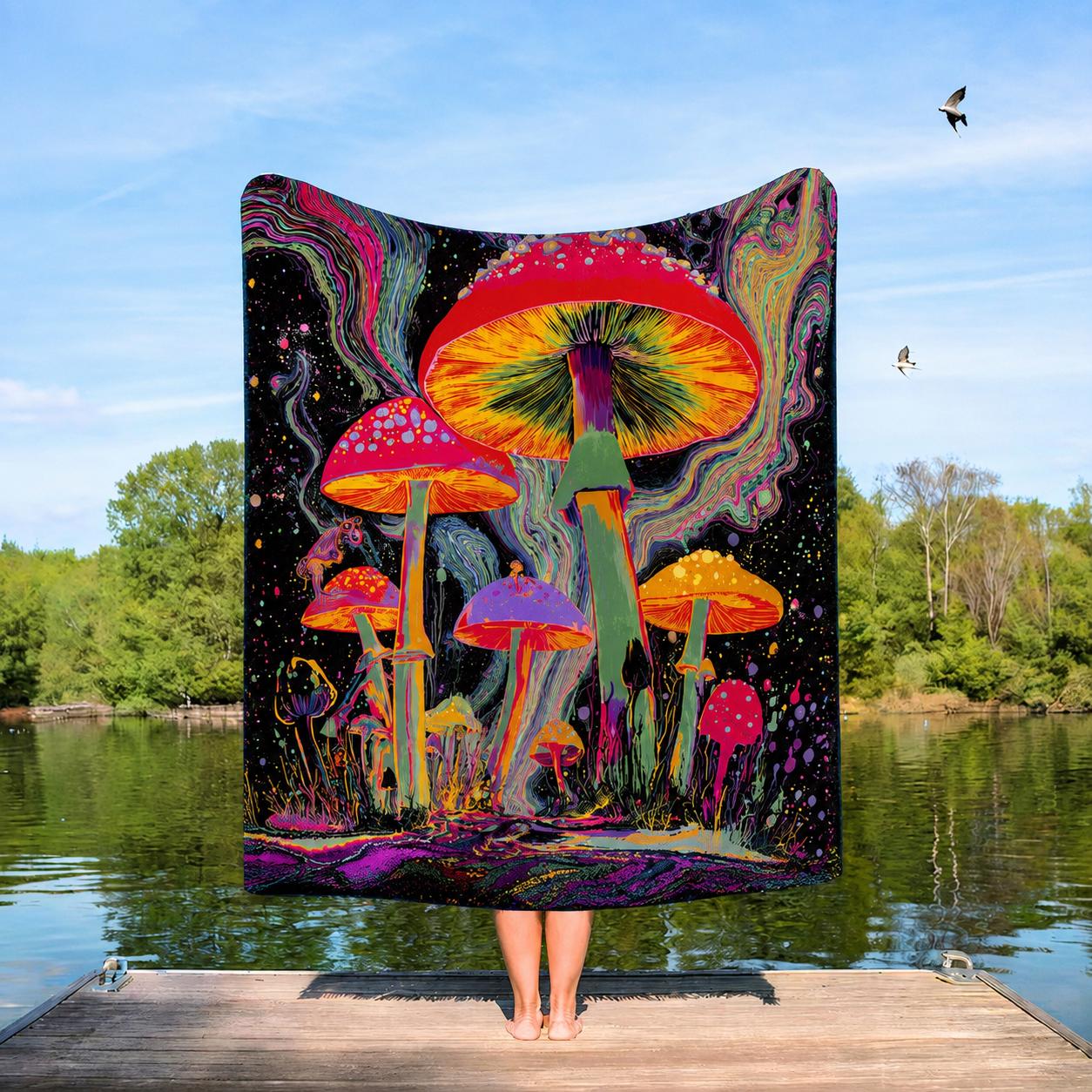 Psychedelic Tapestry, Mushroom Blanket, Tapestry Psychedelic Tree