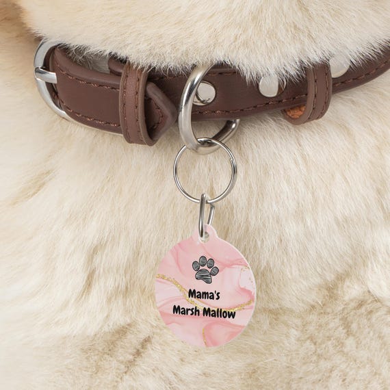 Custom Pet Tag, Personalized Ceramic Pet ID Tag | Cute Pink Marble Design | Fully Customizable | Cat & Dog Name Tag