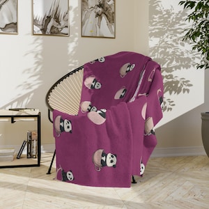 Velveteen Plush Blanket, Personalized Panda Pattern Throw, Cozy Home Decor, Gift for Animal Lovers, Panda Plush Blanket