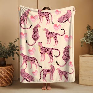 Pink Cheetah Woven Throw/ Blanket/ Tapestry, Cute Leopard Pattern Art Throw for Couch or Wall, Valentine Animal Home Decor Gift