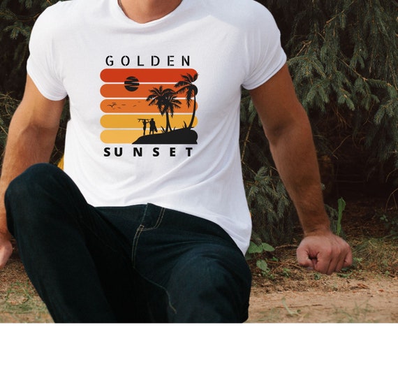 golden sunset shirt, Retro sunset summer shirt, beach shirt, retro sunset shirt, beach vacation shirts, vintage palm tree shirt, nature tee