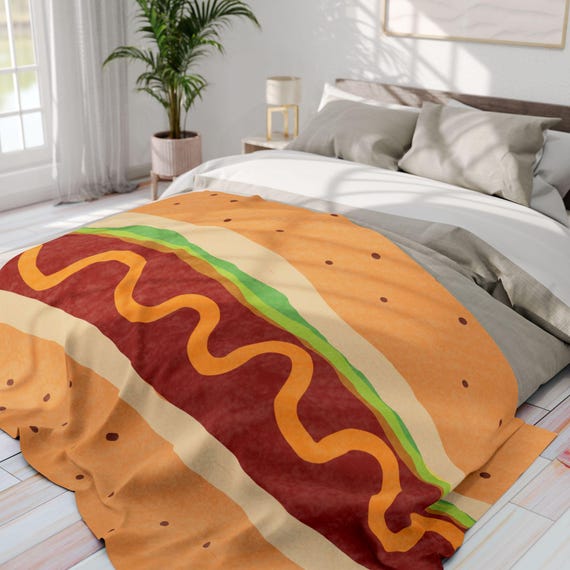 hot dog blanket, Picnic Throw, House Warming Gift, hotdog throw blanket, funny hotdog, foodie gift set, available in 4 types