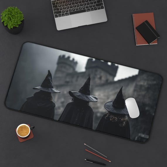 Witch Desk Mat, Halloween Gift, Gothic Castle Desk Pad, Dark Academia Horror Mouse Pad, Foggy Haunted Desk Mat, Witchy Gaming Office Mat