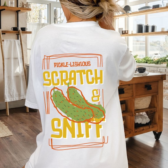 Life is a pickle, crunch it shirt for a pickle lover. Gift for a vegan who loves pickling, Pickle design at back of shirt, feel good tee