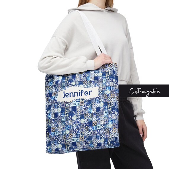Personalizable, chinoiserie Tote, french toile fabric tote, toile tote bag, chinoiserie tote bag, blue toile de jouy, blue white bag