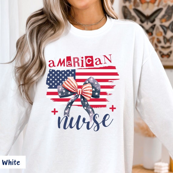 nurse 4th of july shirt, american nurse shirt, coquette american girl, july 4th nurse, american bow shirt, patriotic coquette bow