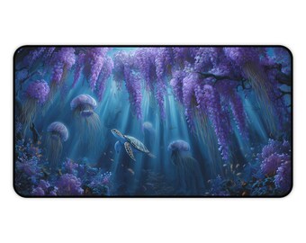 Wisteria Desk Mat | Purple Floral Desk Pad | Aesthetic Desk Decor | Soft Mouse Pad | Office Desk Accessory | Nature Vibe Mat