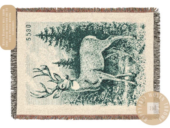 Elk Tapestry, woven Cottagecore Tapestry, elk blanket, Folkore Inspired Tapestry, Vintage Elk Blanket, wall tapestry, cabin blanket, 4 types