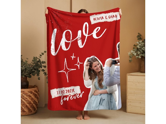 Personalized Couple Throw Blanket, Custom Photo Fringe Blanket Couple, Engagement Gift, Anniversary Blanket, Bridal Shower, Newlywed Gift