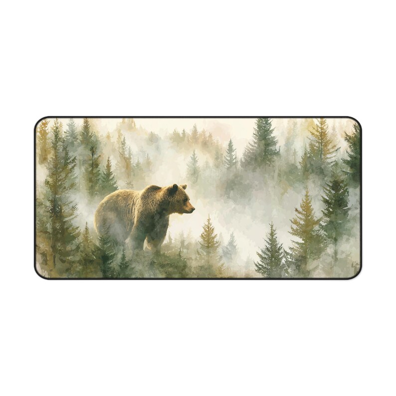 Majestic Bear Desk Mat | Watercolor Forest Desk Pad | Wildlife Nature ...
