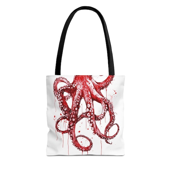 Red Octopus Tote bag, octopus tote bag, ocean inspired style, beach tote bag, sea creature tote, octopus gifts, nautical tote bag
