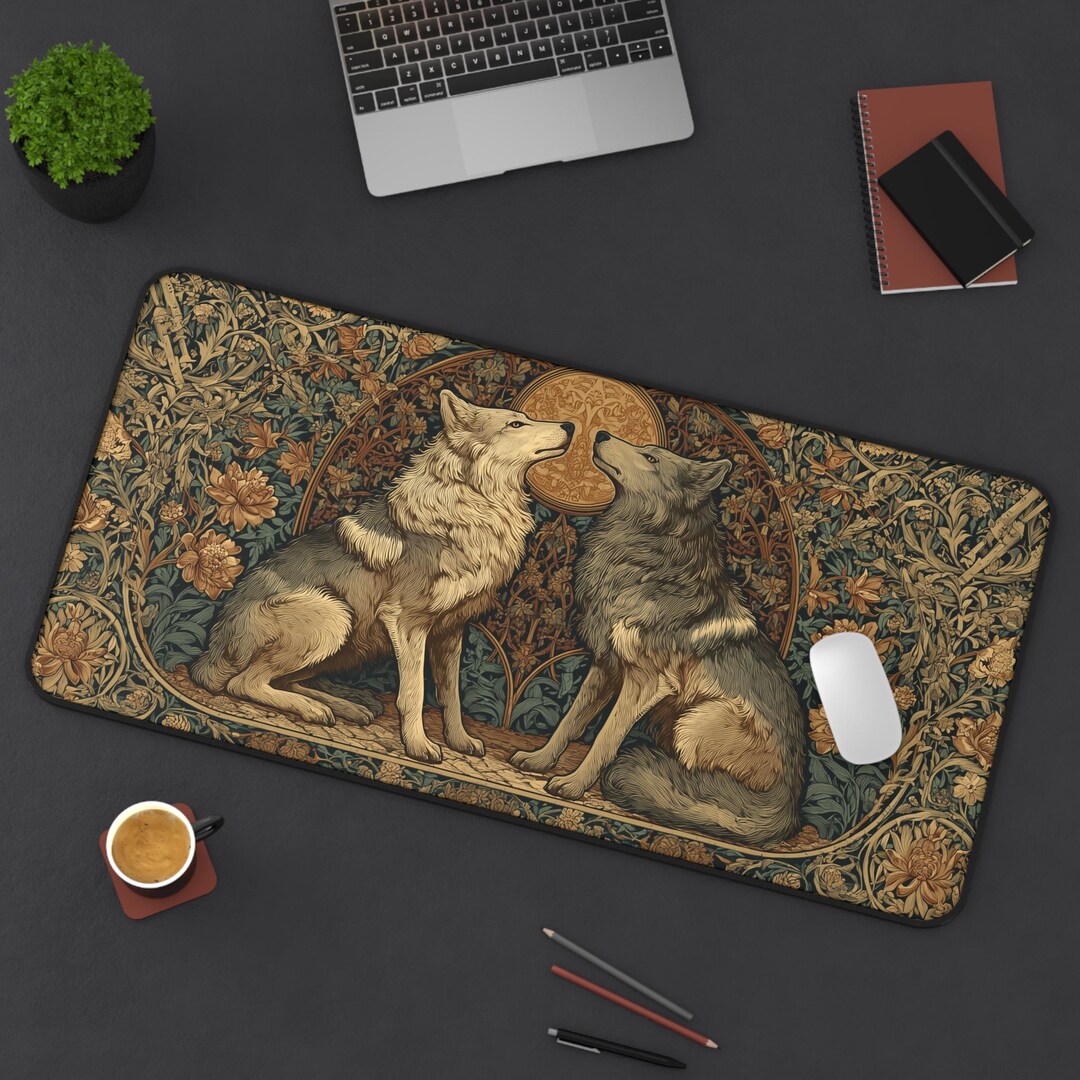 Mystic Wolf Desk Pad – Boho Woodland Mouse Pad, Nature Art Gaming Mat ...
