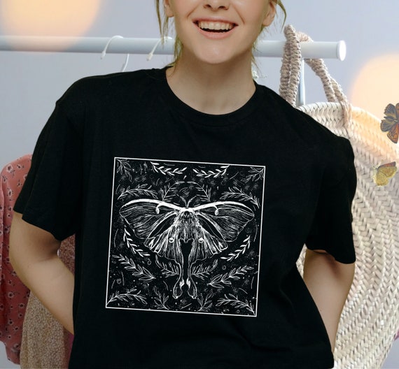 A wonderful gift of a T-shirt for a vintage cottage core lover, vintage moth t-shirt, cottage core shirt, luna moth shirt, unisex shirt