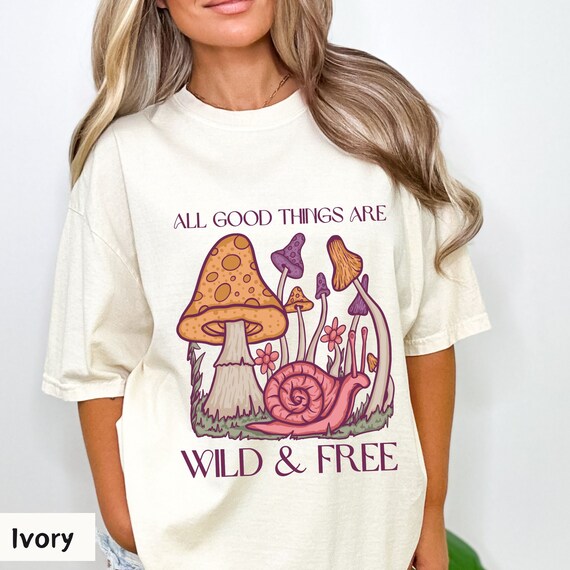 Mushroom and Snail Shirt, Mycology Shirt, Snail shirt, Trippy shirt, Mushroom Cottagecore Shirt, Forestcore Comfort ColorsĀ® Unisex