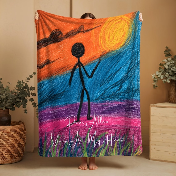 Custom Kids Art Blanket – Personalized Throw Blanket, Child’s Drawing, Memory Keepsake Gift for Parents, Grandparents & Kids, Woven Tapestry