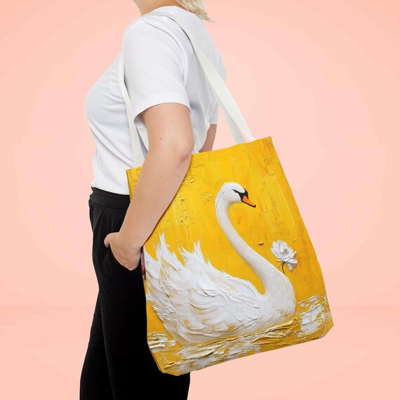 swan gift tote, swan bag, swan drawing, gift for her, shoulder bag, travel tote bag, cute tote bags, ballet tote, valentine gift, White swan