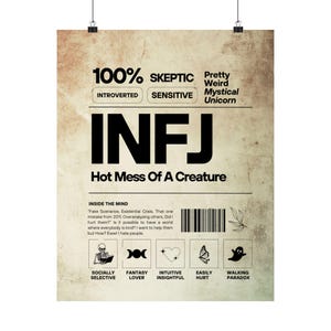 INFJ Personality Matte Vertical Poster, Minimalist Wall Art, Psychological Type Decor, Gift for Introverts & Thinkers image 2