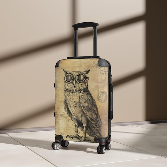 owl luggage, owl lover gift, owl suitcase, Cabin Suitcase,  gothic suitcase, spooky luggage, carry on bag, rolling luggage, luggage suitcase