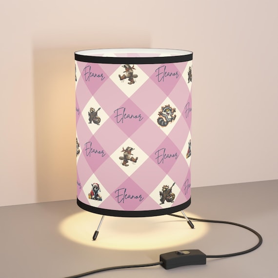 Customizable Raccoon Tripod Lamp – Personalized Name & Funny Phrase, Raccoon Lover Gift, Kids/Teen Room Decor, Unique Animal Night Light