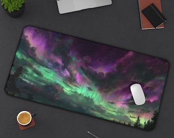 Aurora Borealis Desk Mat, Northern Lights Mouse Pad, Galaxy Gaming Mat, Dark Sky Aesthetic Deskpad, Cosmic Office Decor, Gift for Gamers