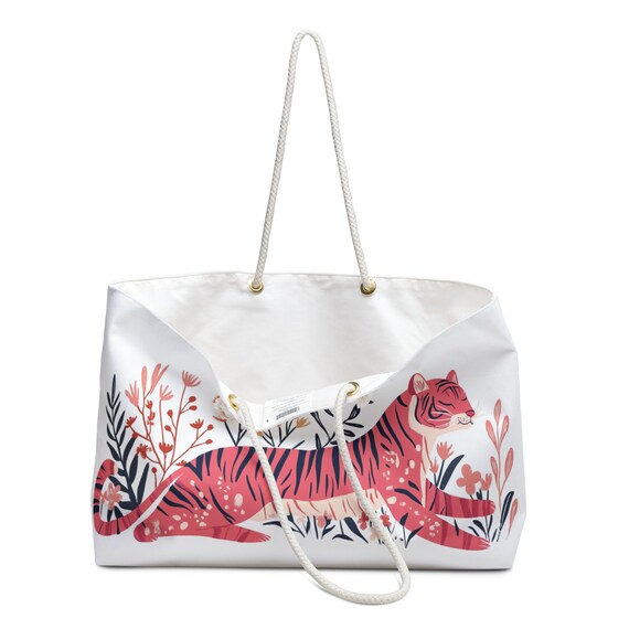 plant parent weekender bag, cat and plant bag, ladies weekender, plant lady bag, plant mom, botanical gift, botanical cat, summer bag