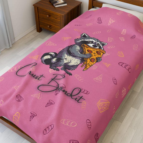 Pizza Raccoon Blanket – Funny Cozy Animal Throw with Custom Name, Personalized Fleece Gift for Pizza Lovers and Kids
