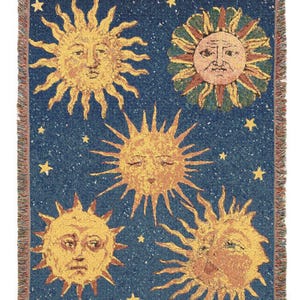 Celestial Sun Blanket, Boho Throw Blanket, Vintage Sun Moon Blanket, Witchy Decor, Astrology Gift, Mystical Sherpa Fleece Throw