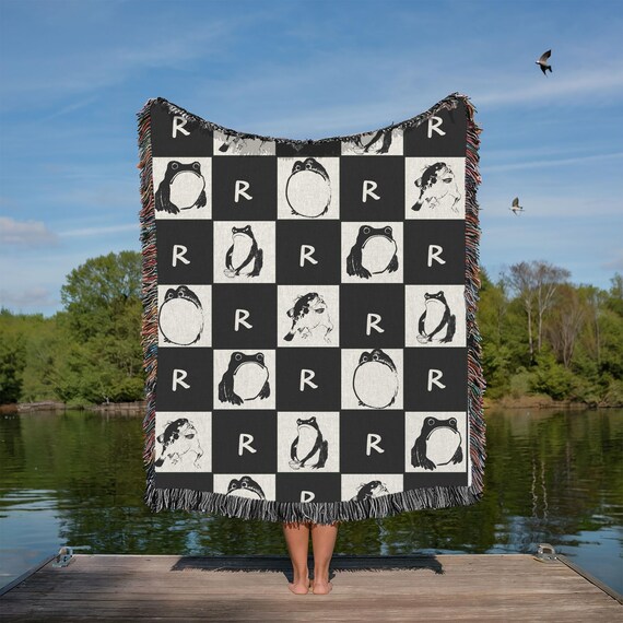 Matsumoto Shoji Frog Blanket, Customized Japanese Frog Toad Throw, Retro Water Demon Folklore, Vintage Shirikodama Art, Grumpy Frog Tapestry