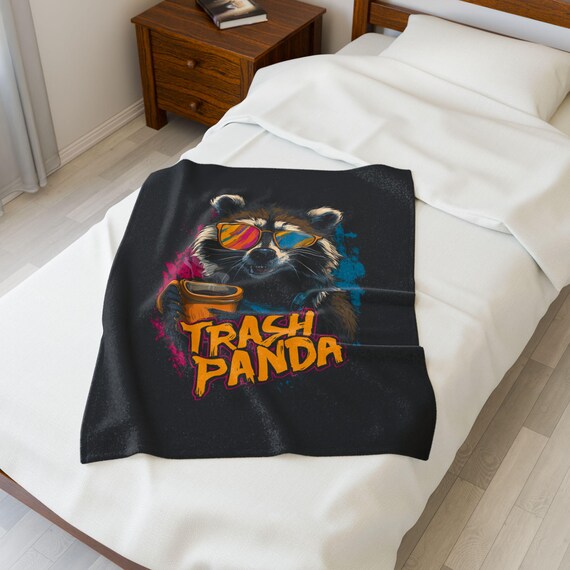 Trash Panda Raccoon Blanket – Funny Coffee Lover Throw, Cool Sunglasses Animal Design, Soft Cozy Gift for Wildlife & Humor Fans