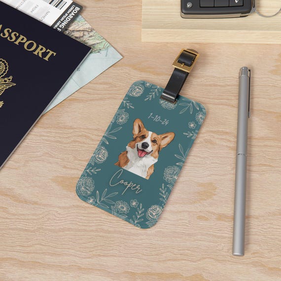 Personalized Dog Luggage Tag - Travel Accessory, Pet Lover Gift, Custom Name Tag, Corgi Design, Dog Owner Essentials