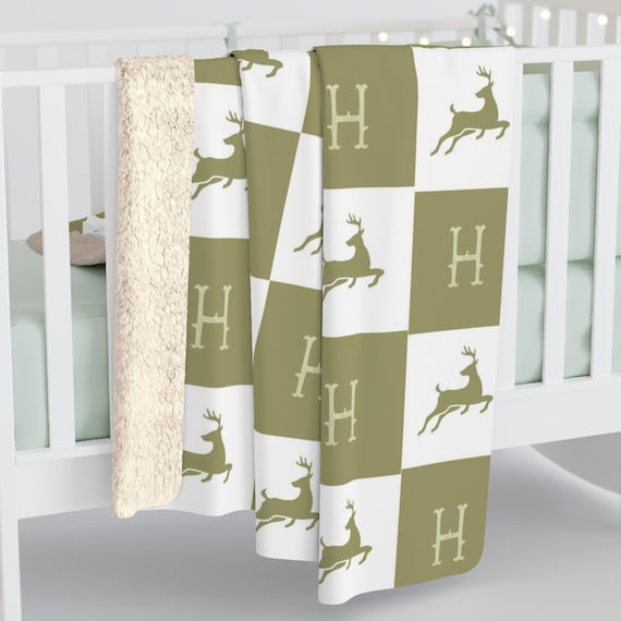 Personalized Monogram Deer Baby Blanket • Custom Hunting Gift for Hunter Families • Newborn Deer Nursery Decor & Baby Shower Present