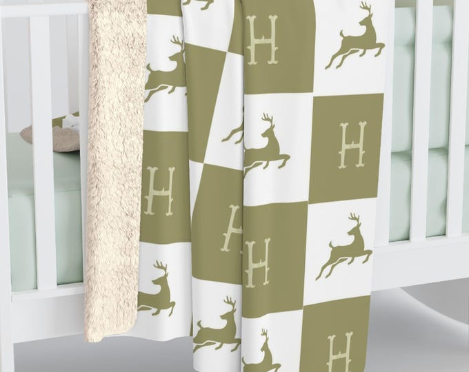Featured listing image: Personalized Monogram Deer Baby Blanket • Custom Hunting Gift for Hunter Families • Newborn Deer Nursery Decor & Baby Shower Present