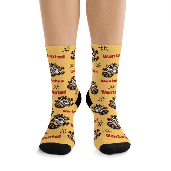 Garbage Pals Crew Socks, Trash Panda Socks, Raccoon Ankle Socks, Cryptid Socks, Opossum Socks, Novelty Racoon Socks, Racoon Mens Socks