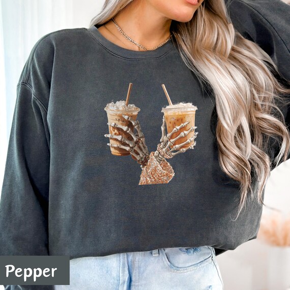 Skeleton Hand Iced Coffee Shirt | Spooky Halloween Coffee Tee | Gothic Shirt | Funny Fall Aesthetic Gift, Funny Spooky Shirt, Coffee Shirt