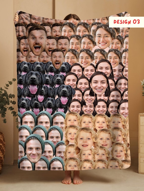 Custom Multi-Faces Blanket, Personalized Picture Blanket for Men Women, Photo Blanket, Grandpa Picture Blanket, Face print blanket, fun gift