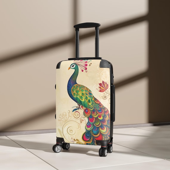 Peacocks Suitcase 3 Sizes, Pakistani truck art, decorative suitcase, Persian pattern, preppy suitcase, Large suitcase, Peacock Print Bag
