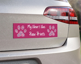 Custom Pet Car Magnet – "My Heart Has Paw Prints" – Cute Dog Cat Paw Print Magnet – Animal Lover Gift – Personalized Car Accessory