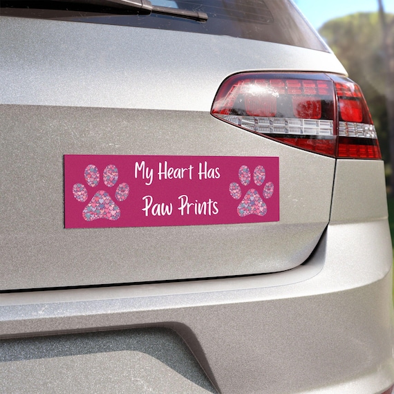 Custom Pet Car Magnet – "My Heart Has Paw Prints" – Cute Dog Cat Paw Print Magnet – Animal Lover Gift – Personalized Car Accessory